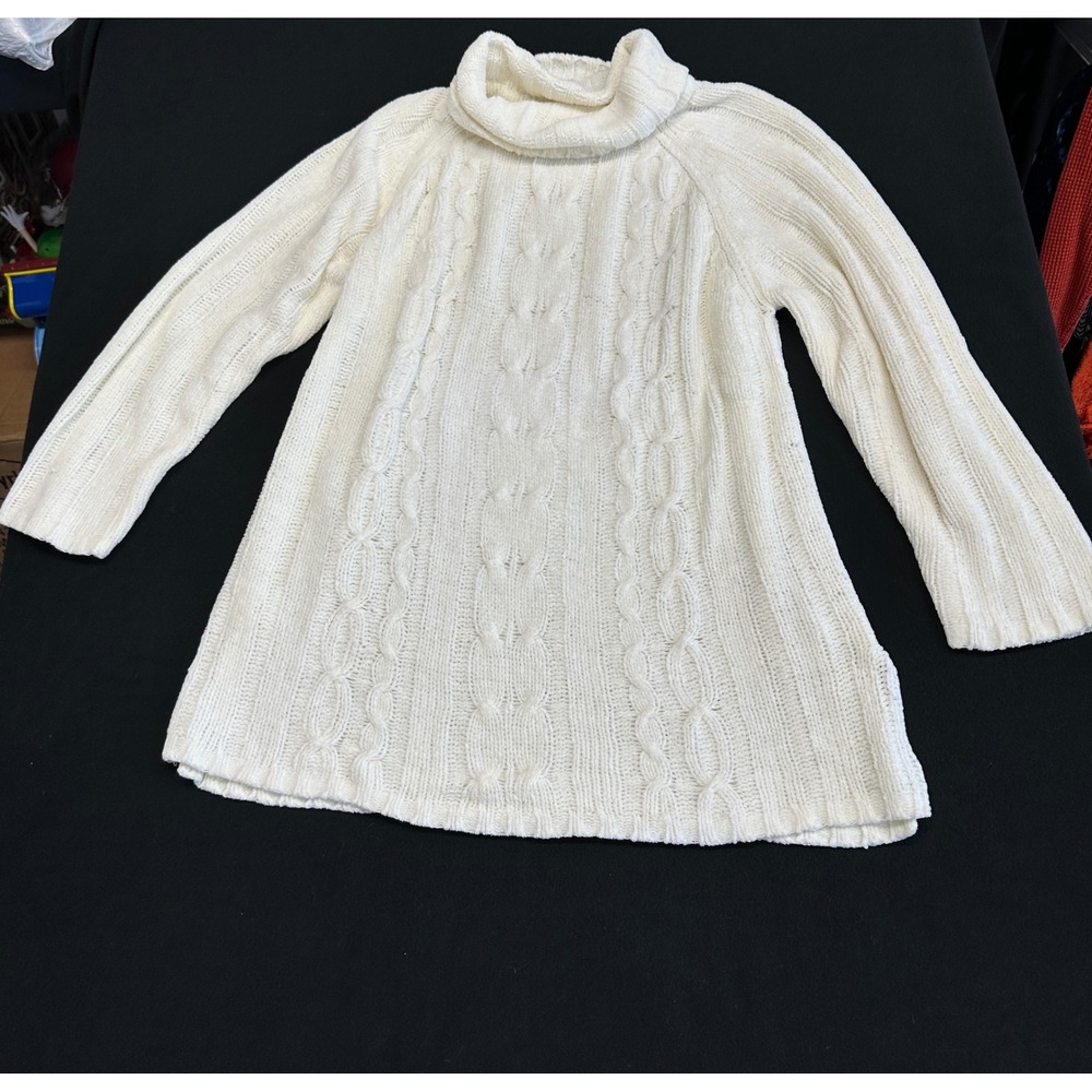 Carolyn Taylor Essentials Cream Cable Knit Turtleneck Sweater Womens Small